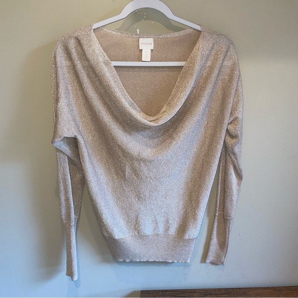 Chico’s Gold Shimmer Knit Sweater Small